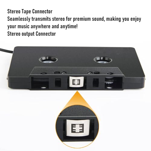 Yoidesu Car Cassette to AUX Adapter, Universal 4 Channel Output Cassette Tape Converter with 3.5mm Type C Auxiliary Cable, for Smartphones MP3 Players Car Stereos