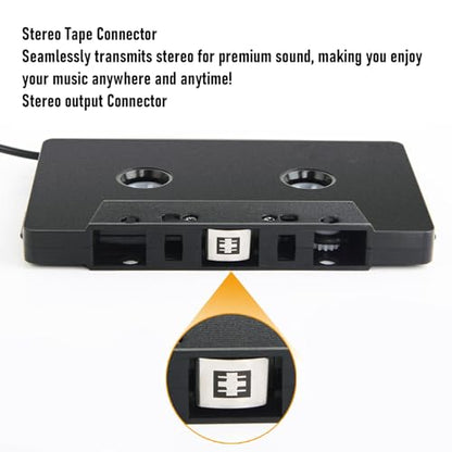 Yoidesu Car Cassette to AUX Adapter, Universal 4 Channel Output Cassette Tape Converter with 3.5mm Type C Auxiliary Cable, for Smartphones MP3 Players Car Stereos