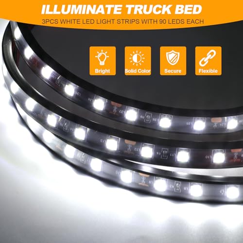 YUGUANG 3Pcs 60 Inch Truck Bed Lights, 6000K White Waterproof LED Truck Bed Lights Strip with On/Off Switch for Trucks, Cargo, Pickup, SUV
