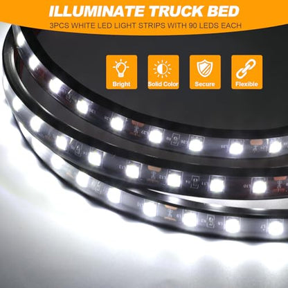YUGUANG 3Pcs 60 Inch Truck Bed Lights, 6000K White Waterproof LED Truck Bed Lights Strip with On/Off Switch for Trucks, Cargo, Pickup, SUV