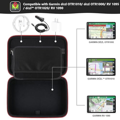 Hard GPS Case for Garmin dēzl OTR1010/ dēzl OTR1000/ RV 1095/ dēzl™ OTR1020/ RV 1090, 10-inch GPS Truck Navigator Storage Case with Mesh Pocketfor Vehicle Power Cable USB Cable, Black