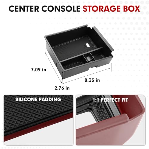 Autorder Center Console Organizer for 2022-2026 Hyundai Santa Cruz Accessories Car Armrest Storage Box Middle Console Tray Container with Black & Red Non-Slip Silicone Mats - size: 2022-2026 Hyundai Santa Cruz