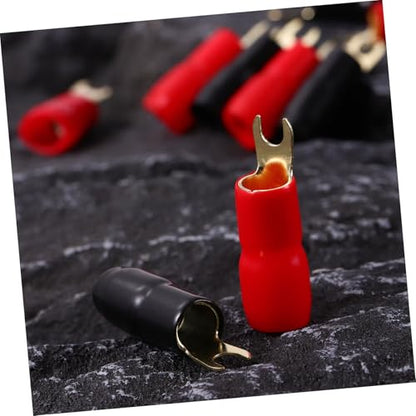 10 Pairs Copper Gold Plated 4 Gauge Strip Spade Terminal Spade Fork Adapters Connectors Plugs Crimp Barrier Spades for Speaker Wire Cable Terminal Plug - 4GA (Red and Black)
