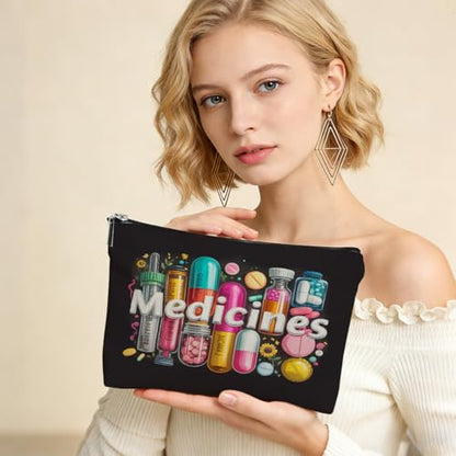 Medicine Makeup Bag, Colorful Medical Themed Cosmetic Bags Zipper Pouch - color: Multicolor 057