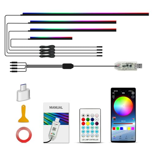 Ambient Lighting Car Led Lights Interior with APP, USB Powered Acrylic Neon Flexible Strip Fiber Optic LED Ambient Lighting kit,4 in 1 Car Center Console Dashboard RGB Sound Active Music Lights Sync - size: 4 in 1(43.3inch*1+29.5inch*2+13.8inch*1)