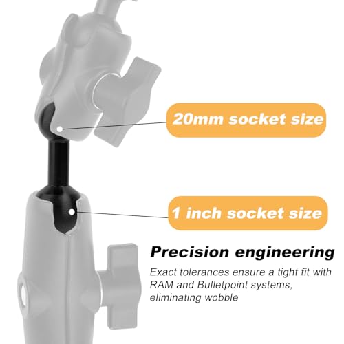 25mm to 20mm Ball Adapter, Aluminum Alloy Ball Mount Extension Connector for Motorcycle Phone Mount ATV Boat Dash Cam Holder
