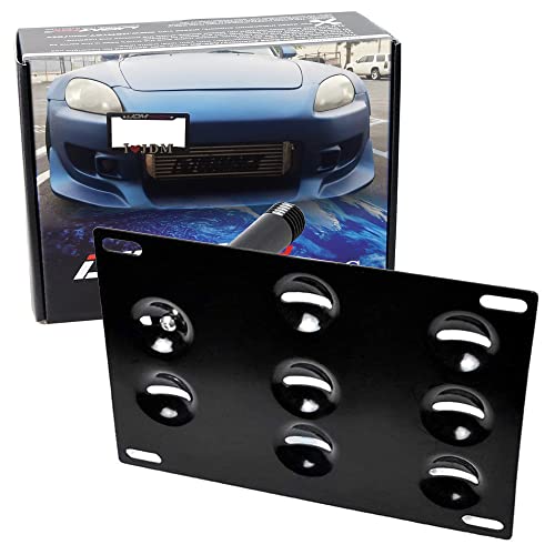 iJDMTOY No Drill Front Bumper Tow Hook License Plate Mounting Bracket Adapter Kit Compatible with Honda S2000 AP1 AP2, 06-08 Honda FIT