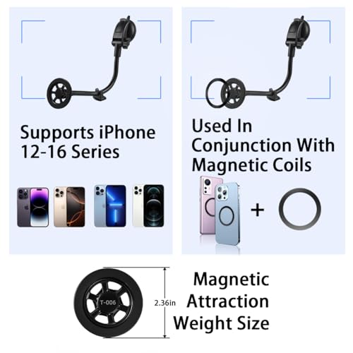 Car Magnetic Phone Holder, 360 Degree Rotation Auto Cellphone Mount for Dashboard Air Vent, Strong Magnet Vehicle Interior Smartphone Hook, Universal for SUV Sedan Trucks (Long Hose/Style B) - color: Long Hose/Style B