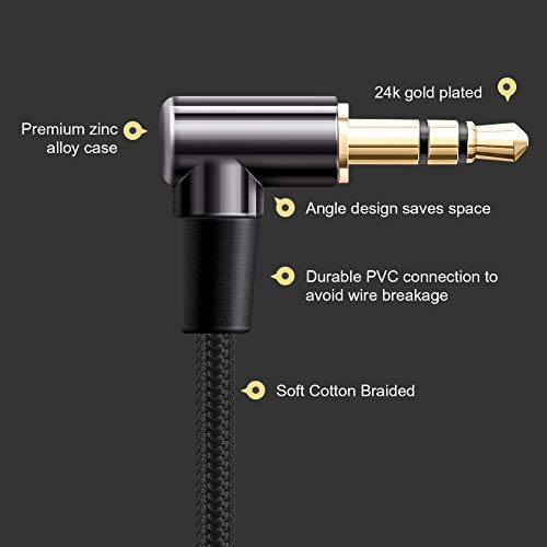 CableCreation 3.5mm Audio Cable 0.45M+0.9M, 3.5mm Right Angle Male to Male Auxiliary Cable with Silver-Plating Copper Core for Car Stereos, iPhones, Tablets, PS4 Headset, Echo-Dot, 24K Gold Plated