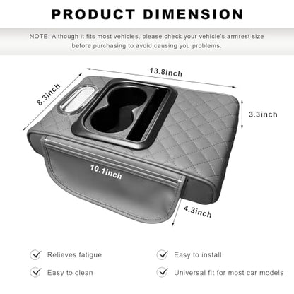Car Center Console Armrest Pillow, 5-in-1 Armrest Cover with 2 Storage Bags Tissue Box Cup & Phone Holder, Comfy Arm Rest Cushion Leather Vehicle Middle Console Organizer (Gray, Embroidered) - color: Gray, Embroidered