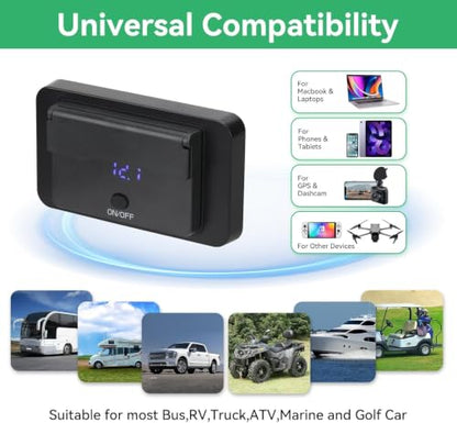 78W 12V USB Outlet, Dual PD 36W and Dual QC3.0, Voltmeter, Switch - size: Pack of 1 with 4 Port / 78W