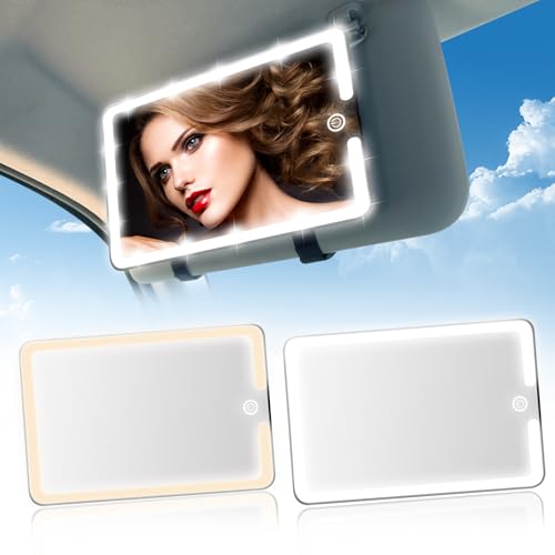 2PCS LED Mirror for Car Sun Visor Accessories,Mid-Size Car Visor Mirrors with 3-Color Dimmable Lights,Lighted Rear View Mirror for Universal Vehicle(BLACK) - size: Regular(Black-LED-2pcs)