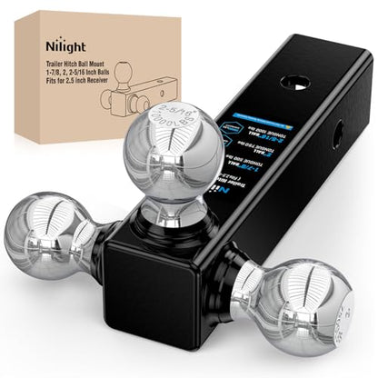 Nilight Multi-Ball Trailer Hitch Ball Mount, 1-7/8, 2, 2-5/16-Inch Balls, Triple Ball Mount fits 2-1/2-Inch Hitch Receiver, Chrome Plating - color: 2-1/2" hitch 3 ball