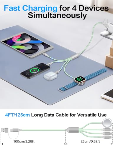 4-in-2 Multi Charging Cable for Apple Watch Charger/iPhone/Galaxy Charger - color: 1-Green, size: 1.8M