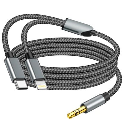 2 in 1 Aux Audio Cable, USB C to 3.5mm Aux Audio Cable, Lightning to 3.5mm Audio Cable Fit with iPhone 16/15/14/13/12/11/XR, Galaxy S24/S23/S22/S21, Pixel 9/8/7/6/5, iPad to Car Stereo Speaker 4FT