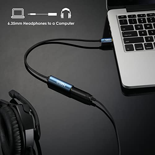 MillSO 1/4 to 3.5mm Headphone Adapter, TRS 6.35mm Female to 3.5mm Male 1/8 to 1/4 Stereo Audio Adapter for Amplifiers, Guitar, Piano, Home Theater Devices to Phone, Laptop, Headphones - 12inch/30cm - color: Blue, size: 1 FT