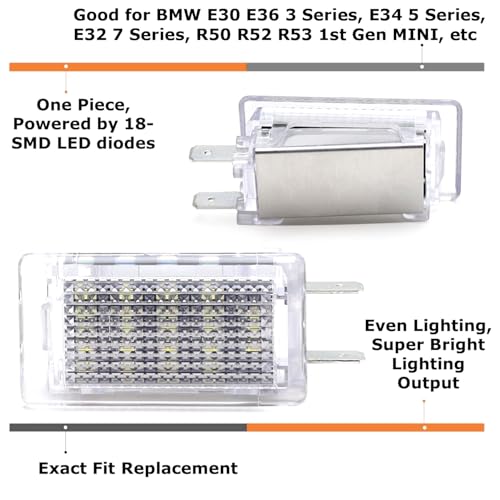 iJDMTOY Super Bright 2W High Power Xenon White Full LED Luggage, Glove Box, Cargo Area Light Assembly Compatible With BMW E30 E36 3 Series, E34 5 Series MINI R50 R52 R53, etc - style: Xenon White