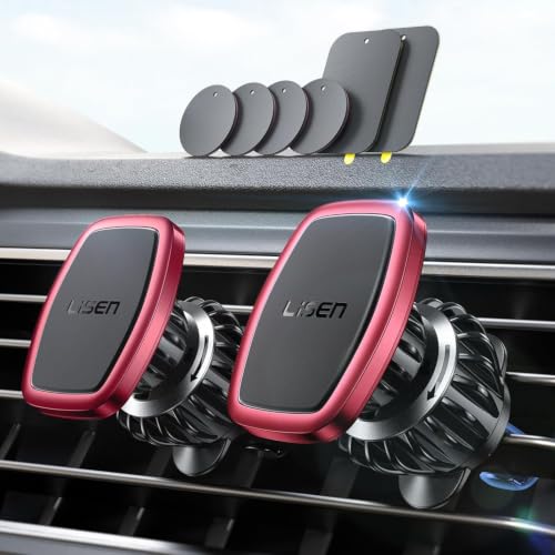 LISEN 2 Pack Magnetic Phone Holder for Your Car Mount 6 Military Magnets Car Phone Holder Mount Vent Cell Phone Holder Mount Vent Cell Phone Holder (Red) - color: Red