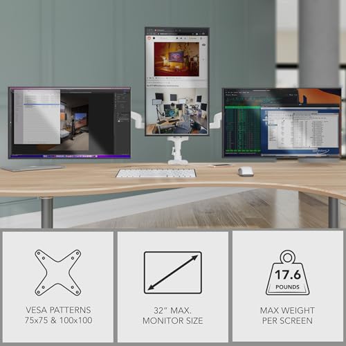 Mount-It! Triple Monitor Desk Mount, 13-27" Screens, White - color: White