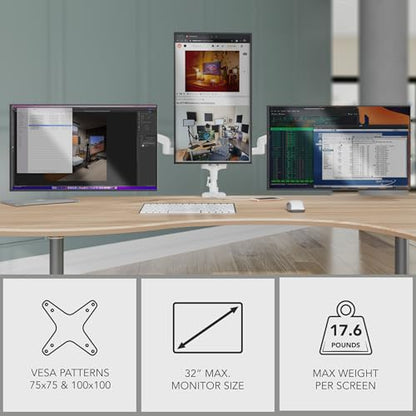 Mount-It! Triple Monitor Desk Mount, 13-27" Screens, White - color: White