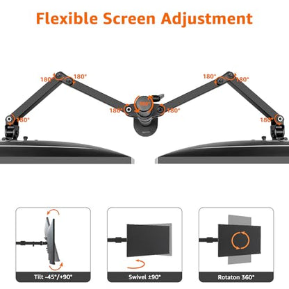 Amazon Basics Adjustable Dual Monitor Desk Mount, Supports up to 32 inch Monitors and 22 lbs per Arm, Adjustable Tension, VESA 75x75/100x100, Black - size: Dual, style: AdjustableMonitorArm