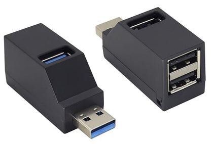 3-Port USB- A 3.0 Hub USB 3.0 A Male to 1 USB-3.0-A and 2 USB2.0 A Female Ports Splitter Adapter for Laptop, Car, Keyboard, Mobile Hard Disk, U Disk, Camera, Mouse, etc(2 Pack/Black) - color: Black