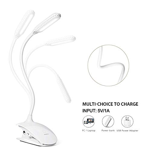 Led Clip Reading Book Light Daylight 16 LEDs USB Rechargeable Reading Lamp-3 Brightness,Touch Switch Bedside Book Light with Good Eye Protection Brightness (White)