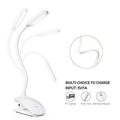Led Clip Reading Book Light Daylight 16 LEDs USB Rechargeable Reading Lamp-3 Brightness,Touch Switch Bedside Book Light with Good Eye Protection Brightness (White)