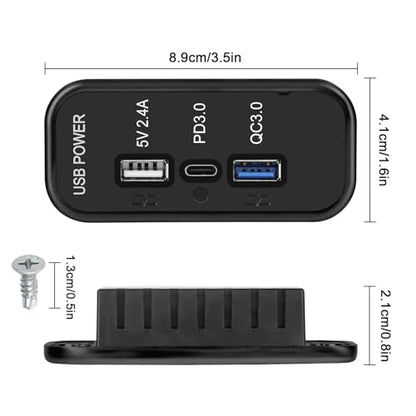 Linkstyle 3 Ports 12V USB Outlet, 18W PD3.0 Port, 18W QC3.0 & 2.4A USB A Charger Fast Charging Socket Panel for 12V/24V Car Marine RV - color: 1PCS