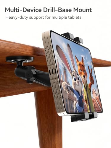 OHLPRO Heavy Duty Tablet Mount for Semi Truck, Drill Base iPad Holder Compatible with RAM Mount B Size 1" Ball, 360° Rotating Dashboard Stand for 5-17" iPad Pro,Great for Desks, Wall, Businesses - size: 5-17''- 1 Arm Mount
