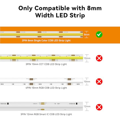 PAUTIX 8pcs 2-Pin 8mm COB LED Strip to Wire Connector Unwired Clips Solderless Adapter Terminal Extension Connection,4pcs L-Shaped Connectors for LED Strip Lights 12V 24V (Pack of 12) - size: 8 Strip to Wire + 4 L-Shaped(8mm)