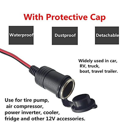 Cigarette Lighter Socket Battery Alligator Clamp - 2ft Battery Clips to Female Car Cigarette Lighter Socket Adapter Extension Cord 12v-24v Battery Clip-on Extension Cable with 15A Fuse (2)