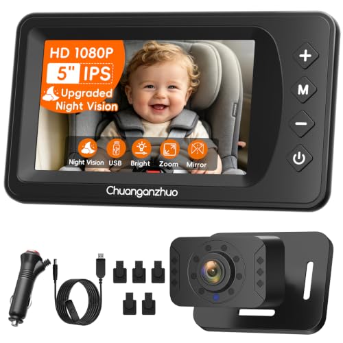 Baby Car Camera with HD Night Vision & 5" 1080P IPS Monitor for Rear Facing - color: Black