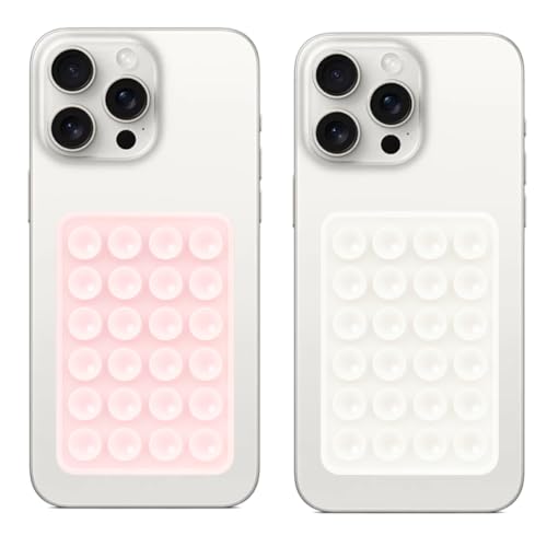 Giumel 2PCS Silicone Suction Phone Case Mount, Non Slip Suction Cup, Hands-Free Phone Accessories Holder for Selfies and Videos, Silicone Adhesive Stand Sticky for Cell Phone White & Light Pink - color: White & Light pink