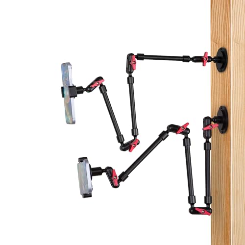 Wall Mounted Phone Holder Magic Arm 360° Rotation Adjustable Metal Base Screw in Wall Sturdy for Kitchen Bedroom Home 32 Inch Metal Phone Clip - size: Metal base + 32in magic arm + metal clip