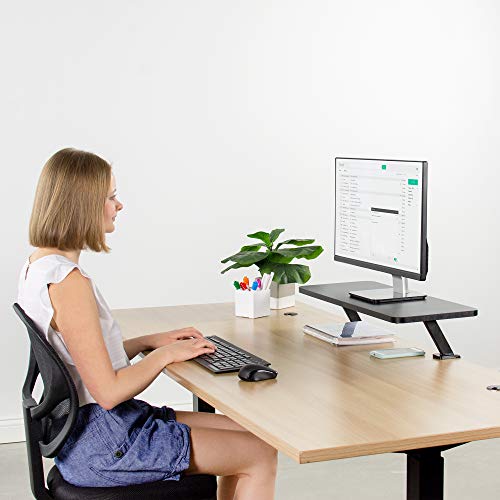 VIVO Black Clamp-on Small 26 inch Ergonomic Desk Shelf, Single Computer Monitor Stand Riser - Desk Organizer Holds 1 Screen or Laptop STAND-SHELF24B - size: 24" shelf