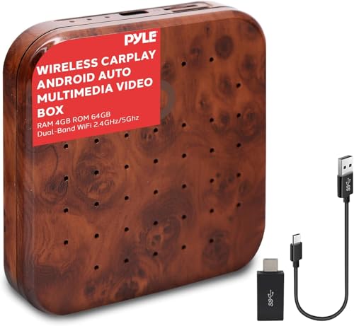 Pyle Wireless CarPlay & Android Auto Car Adapter – 4GB RAM 64GB ROM, Dual-Band WiFi, Octa-Core Processor, 4K HD, Screen Mirroring, USB3.0, Bluetooth, Supports Android Apps - color: Brown