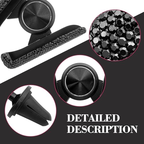 Bling Rhinestone Car Phone Holder, Mini Universal 360° Adjustable Auto Mount For Dash & Air Vent, Crystal Car Accessories For Women & Girls (Black) - color: Black