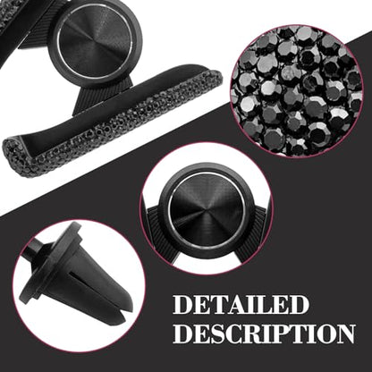 Bling Rhinestone Car Phone Holder, Mini Universal 360° Adjustable Auto Mount For Dash & Air Vent, Crystal Car Accessories For Women & Girls (Black) - color: Black
