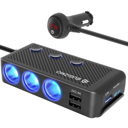 EUGIZMO 7 in 1 Car Cigarette Lighter Splitter,3 Socket 200W Charger Adapter