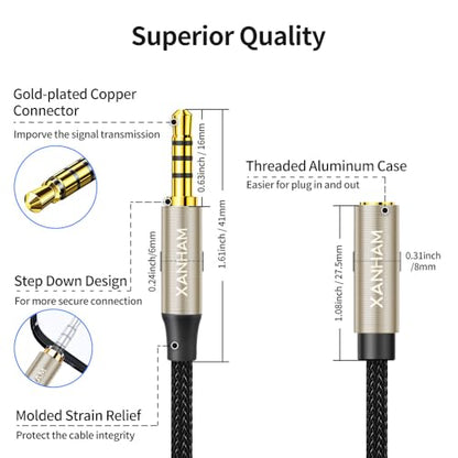 3.5mm TRRS Headphone Extension Cable 16 Feet /5M 4 Pole 1/8 Inch Auxiliary Audio Mini Jack Cord with Microphone Female to Male Compatible with Smartphone, iPhone, iPad, Tablet, etc - size: 16 Feet / 5M
