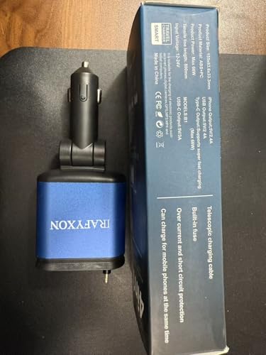 Retractable Car Charger with 31-Inch Cables 4 in 1 Fast Car Charger USB C Car Adapter with Starry Sky Light for iPhone 17 16 15 14 Car Accessories Gifts for Men Women Drivers (Blue) - color: BLUE