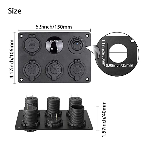 Linkstyle 6 in 1 Charger Socket Panel, 3 Cigarette Lighter Splitter with Dual USB Charger Ports & LED Voltmeter & Rocker Switch for 12V/24V Car RV Boat - color: 6 in 1 Charger Socket Panel