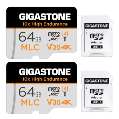 [10x High Endurance] GIGASTONE Industrial 64GB MLC Micro SD Card 2-Pack, 4K Video Recording, Security Cam, Dash Cam, Surveillance Compatible 100MB/s, U3 C10, with Adapter [5-Yrs Free Data Recovery] - color: 64GB High Endurance 2-Pack