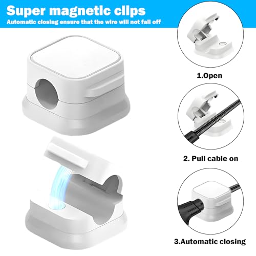 24 Pcs Cord Organizer Holder,Magnetic Cord Organizer,Easy Adhesive Phone Charging Cable Keeper,for Home Office Desk Phone Car Wall Desktop Nightstand(White)