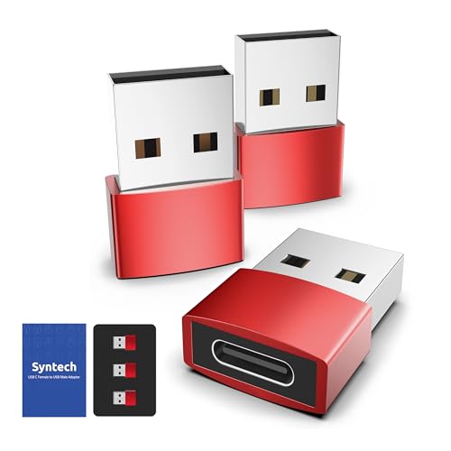 Syntech USB C to USB Adapter 3-Pack, Female to Male Converter, Aluminum - color: Red