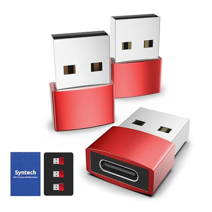 Syntech USB C to USB Adapter 3-Pack, Female to Male Converter, Aluminum - color: Red