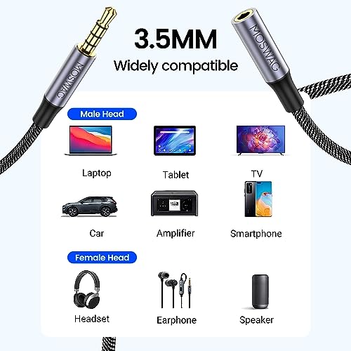 MOSWAG 32.8FT 3.5mm Male to Female Extension Cable with Microphone Stereo - color: Black, size: 32.8 ft