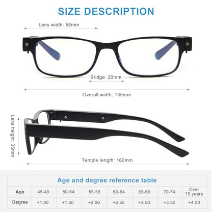 Reading Glasses with LED Light Readers Blue Light Blocking Anti Eyestrain Eyeglasses Lighted Nighttime