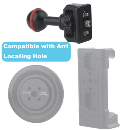 20mm Ball to 1/4"-20 Camera Screw Adapter for Bulletpoint Mounting Solutions and Camera Rigs, Compatible with SmallRig Camera Cages, Magic Arms, with ARRI Retractable Locating Pins